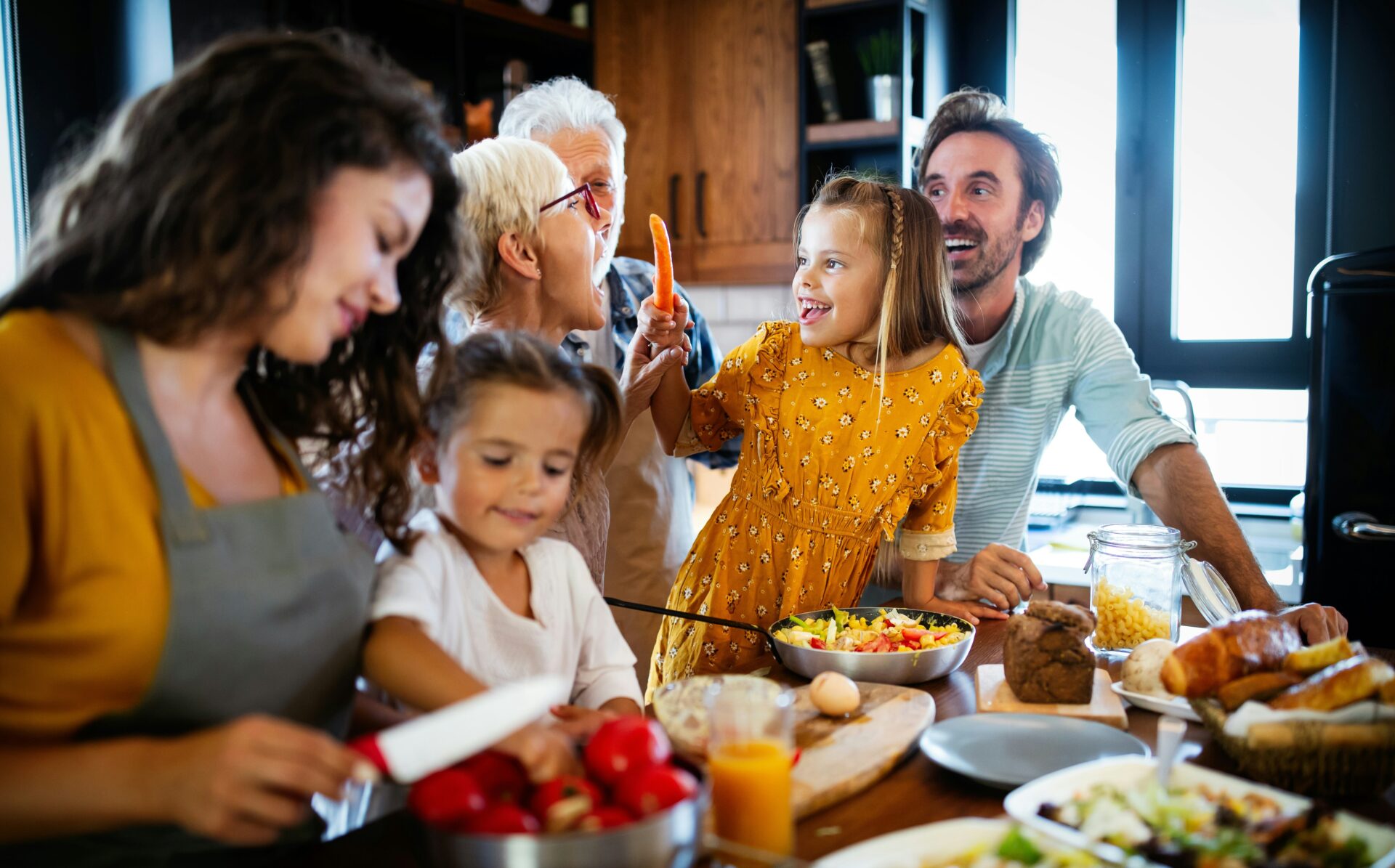 family in multi-generational home